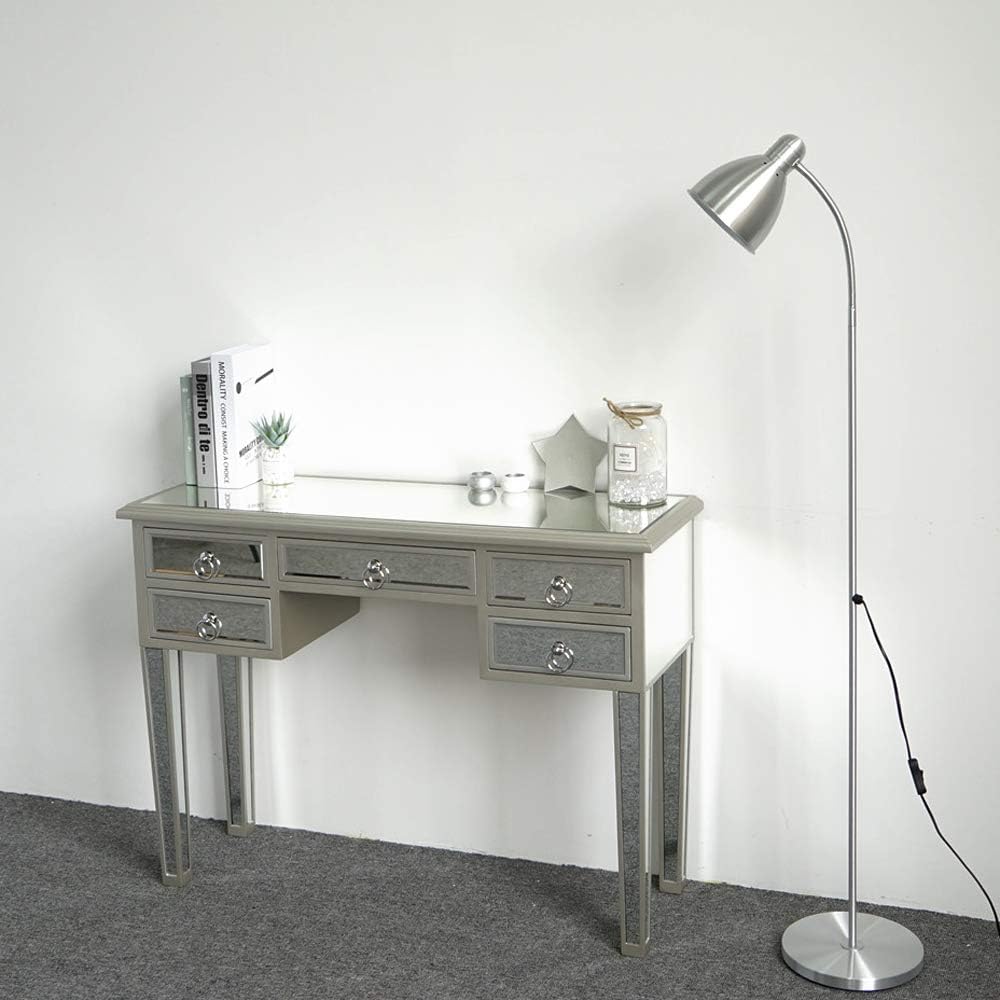 Mirrored Writing Desk Vanity Dressing Table Desk for Women with Drawers Silver Glass Finish Makeup Table Media Console Table