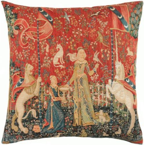 Home Furnishings, Unicorns (7399), French Tapestry Cotton Throw Pillow Case, Hand Finished Cushion Cover, 19 by 19 Inch