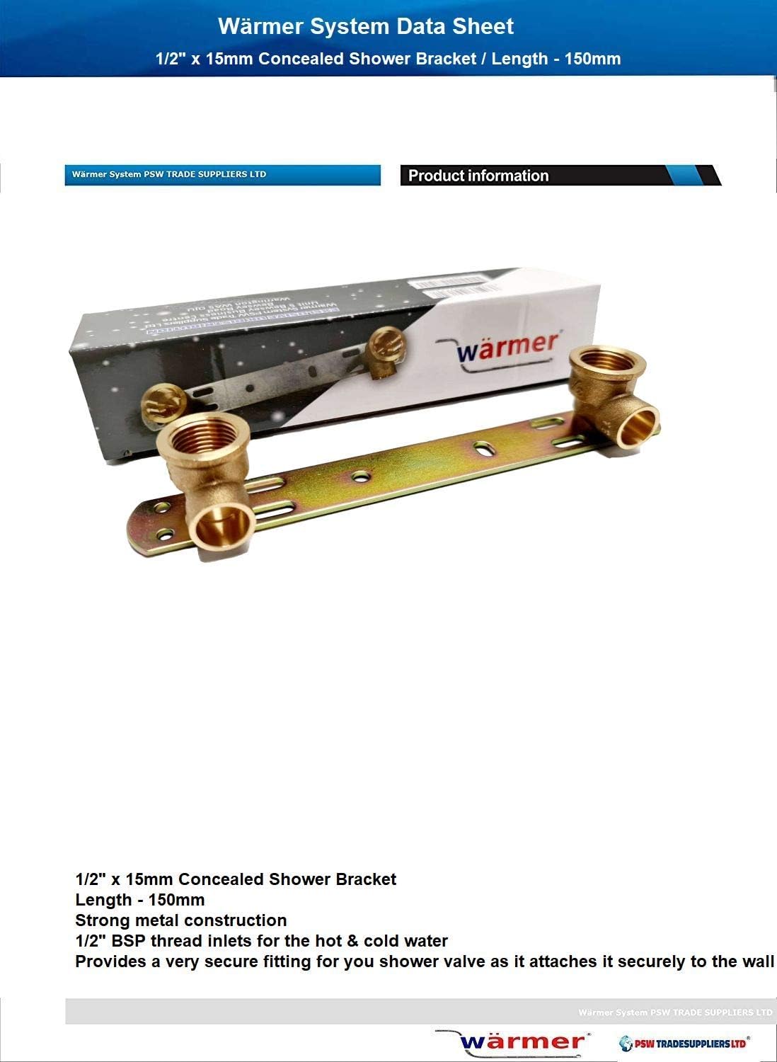 Concealed Shower Bracket/Length 150mm / Thermostatic Mixer Tap Bar