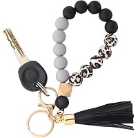 Cute Silicone Keychain Bracelet For Women – Tassel Car Key Holder, Adjustable, Gift For Mom, Black Large