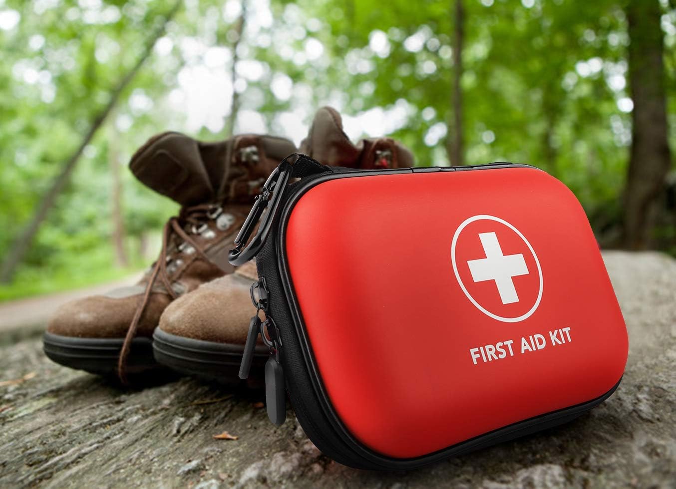 Mini First Aid Kit, 100 Pieces Small Water-Resistant Hard Shell Case - Perfect for Travel, Outdoor, Home, Office, Camping, Hiking, Car (Red): Health & Personal Care