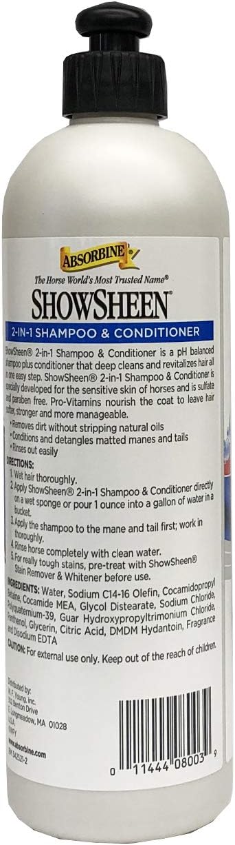 Absorbine ShowSheen 2-in-1 Shampoo & Conditioner, Sulfate and Paraben-Free, 20oz : Horse Coat Care : Sports & Outdoors