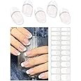 Wahrshei Semi Cured Gel Nail Strips, Classic French 20pcs Semi Cured Gel Nails Sticker, Gel Nail Wraps UV for Home Nails DIY (Nude Transparent)
