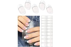 Wahrshei Semi Cured Gel Nail Strips, Classic French 20pcs Semi Cured Gel Nails Sticker, Gel Nail Wraps UV for Home Nails DIY (Nude Transparent)
