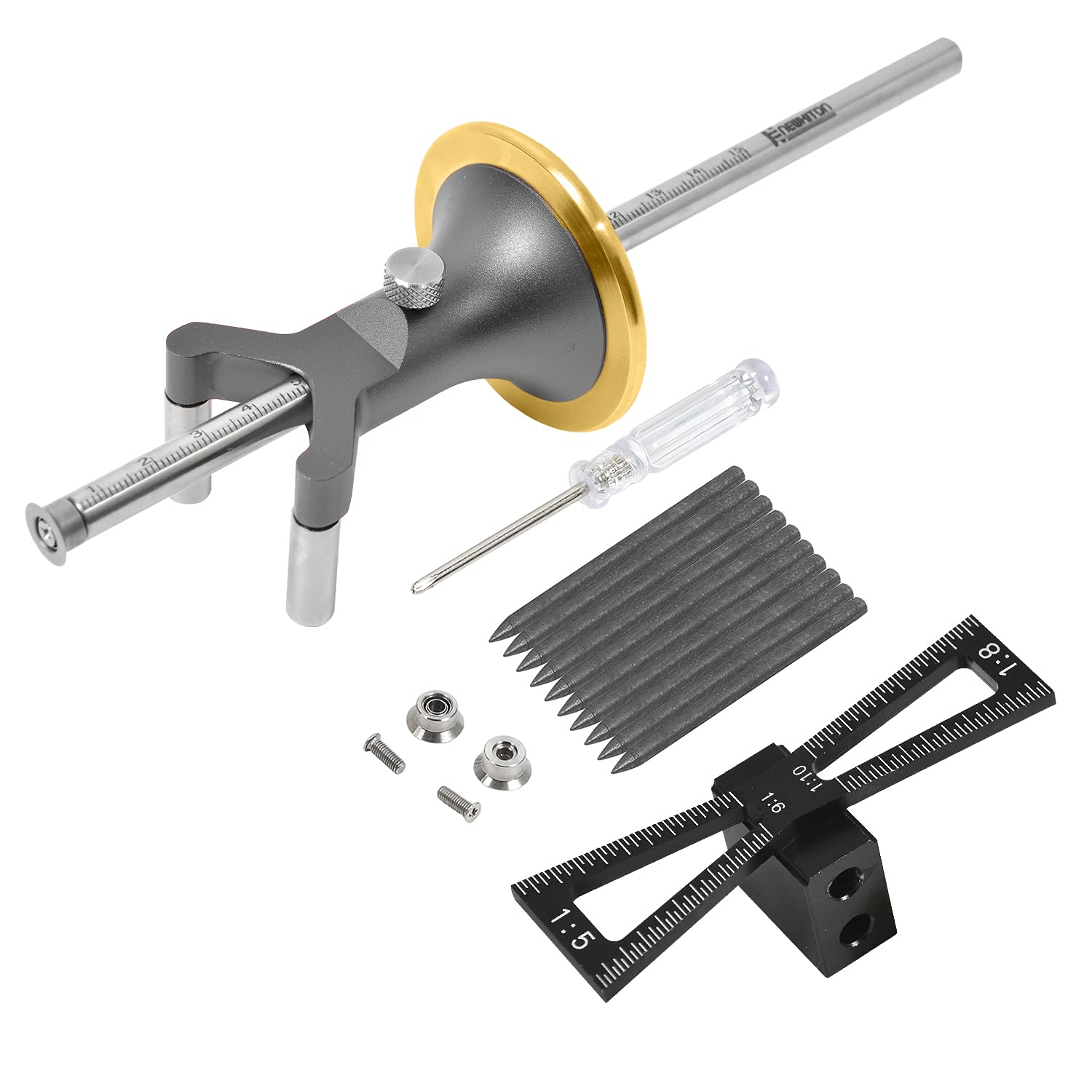 YOSELIN Dovetail Jig Marking Gauge Set - Includes 1 Bearing Wheel Cutter for Soft Wood, 1 Locked Wheel Cutter for Hard Wood, 1 Metal Marking Pen, 1 Woodworking Pencil