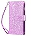 Dailylux Case for iPhone 8, iPhone 7 - [Built-in 9 Card Slots] Premium PU Leather Luxury Bling Flip Wallet Case for Apple iPhone 7/8 4.7 Inch, Glitter Purple