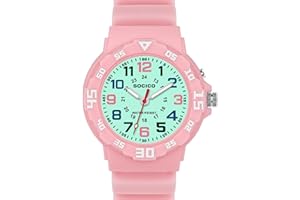SOCICO Kids Analog Watch with Light for Boys Girls Waterproof Time Teaching Watch with Soft Band Learning Time Wrist Watch Easy to Read for Children Great Gifts