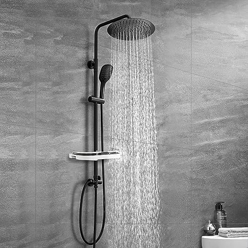 Columna Ducha sin Grifo, Set Ducha de Altura Ajustable Conjunto Ducha Acero Inoxidable con Alcachofa y Cabezal Ducha lluvia D20cm, XXL Estana Negro
