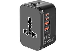 MINGTONG Universal Travel Adapter with 2 PD20W USB-C & 2 QC18W USB-A Ports, Fast Charging International Power Plug Adapter, All-in-One Worldwide Adaptor Converter Wall Charger for US EU UK AUS Asia