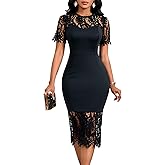 Cololura Women Elegant Floral Lace Long Sleeve Patchwork Cocktail Bodycon Evening Party Gown Dress