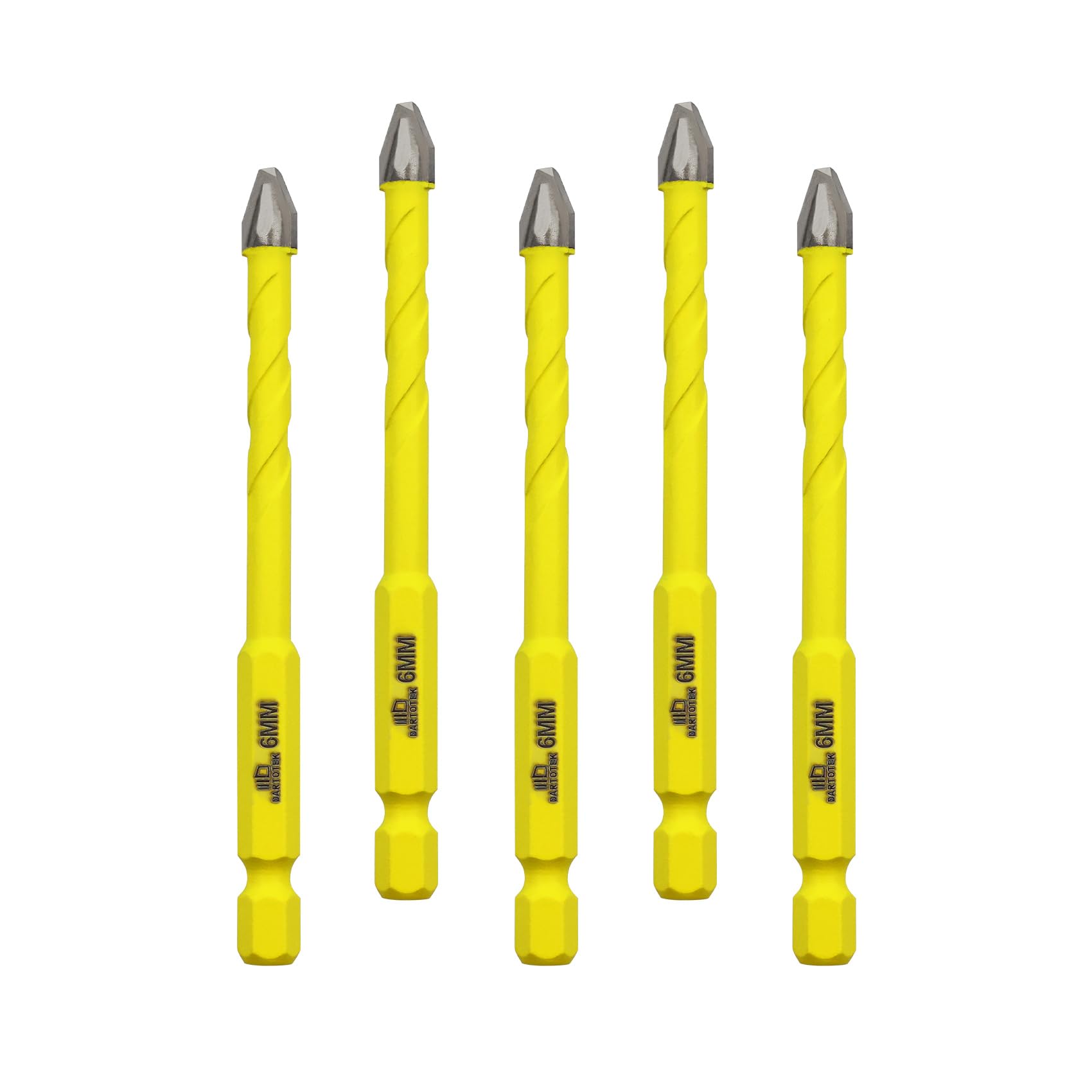 DARTOTEK Twist Drill Bits - 6MM Set of 5, Multi-Material for Wood/Plastic/Glass/Concrete/Brick