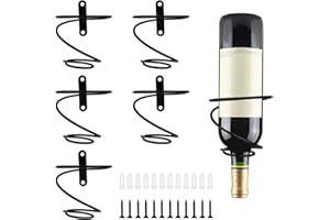 Yimerlen 6 Pcs Spiral Wine Wall Holder, Wall Mounted Wine Rack, Metal Wine Bottle Display Holder for Wine Storage Wall Wine Theme Decor (Downward Style) Black