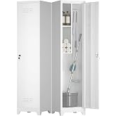 FATIGOS Slim Broom Closet Storage Cabinet, 65" H Metal Cabinets with Lock and Shelves &amp; S-Hooks, Utility Storage Cabinet for Mop, Narrow Storage Cabinets for Pantry, Bathroom, Garage, White