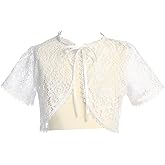 Made in USA - White Lace Short Sleeve First Communion Bolero for Girls - Toddler Flower Girl Sweater for Wedding