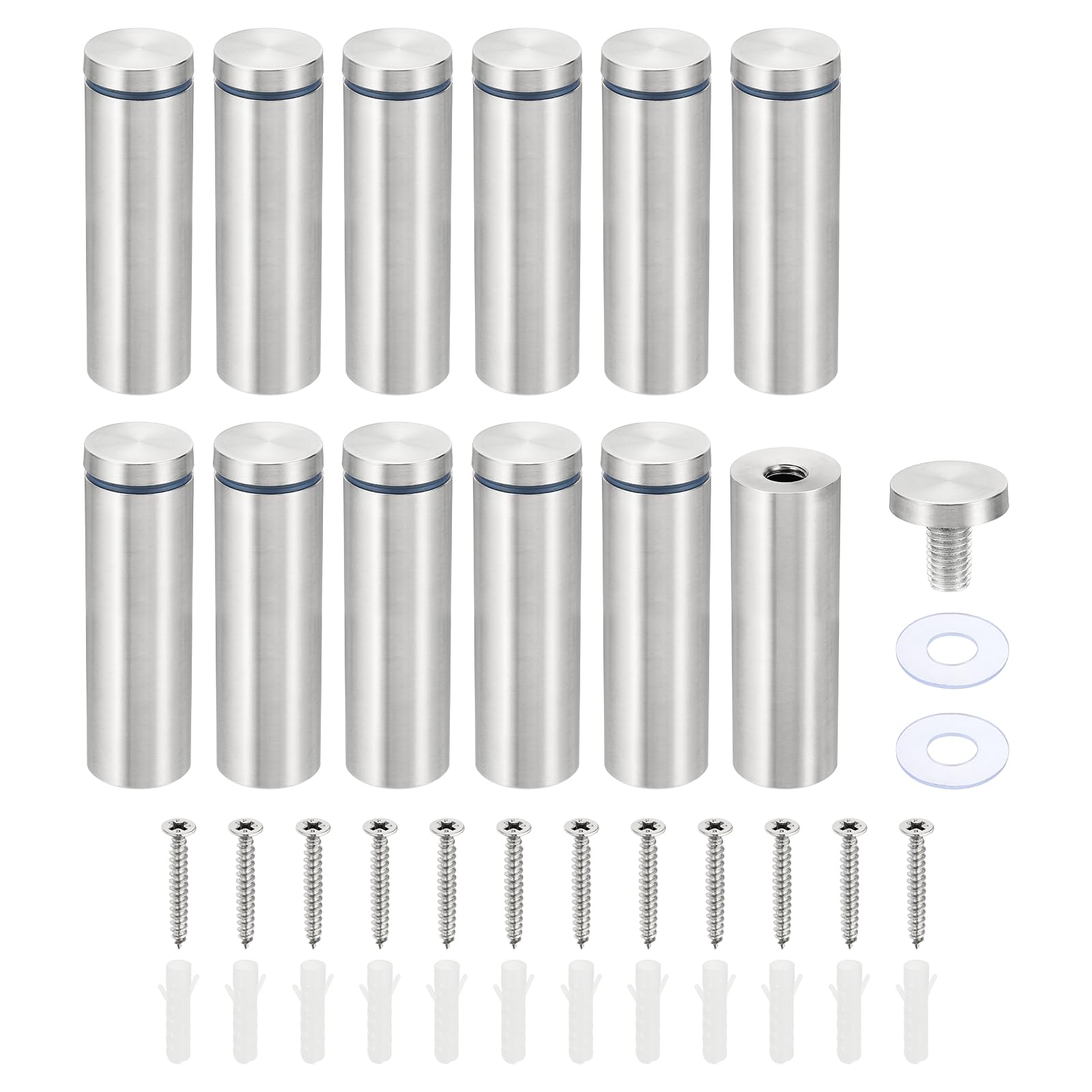 PATIKIL 1 x 3.2 inch Sign Standoff Screws, 12 Set Stainless Steel Wall Standoff Mounting Hardware Advertising Glass Nail for Hanging Acrylic Picture Frame Acrylic Panel, Silver