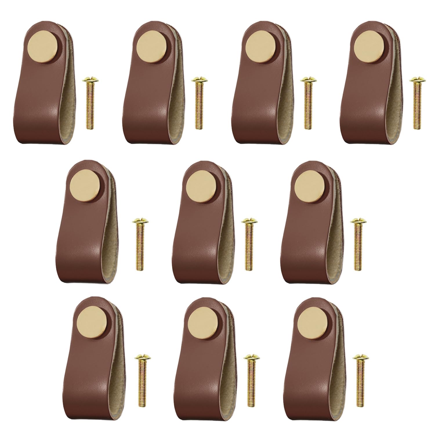 HNJKJEU Pack of 10 Leather Handles for Furniture Cabinet Knobs Leather Drawer Knobs Wardrobe Kitchen Cabinet Knobs Kitchen Cabinet Handles with Screws (#0262)