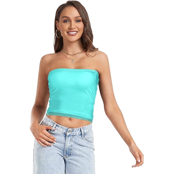 トップス tanlim Coikll Mint Green Solid Women's Tube Top Trendy Strapless Tank