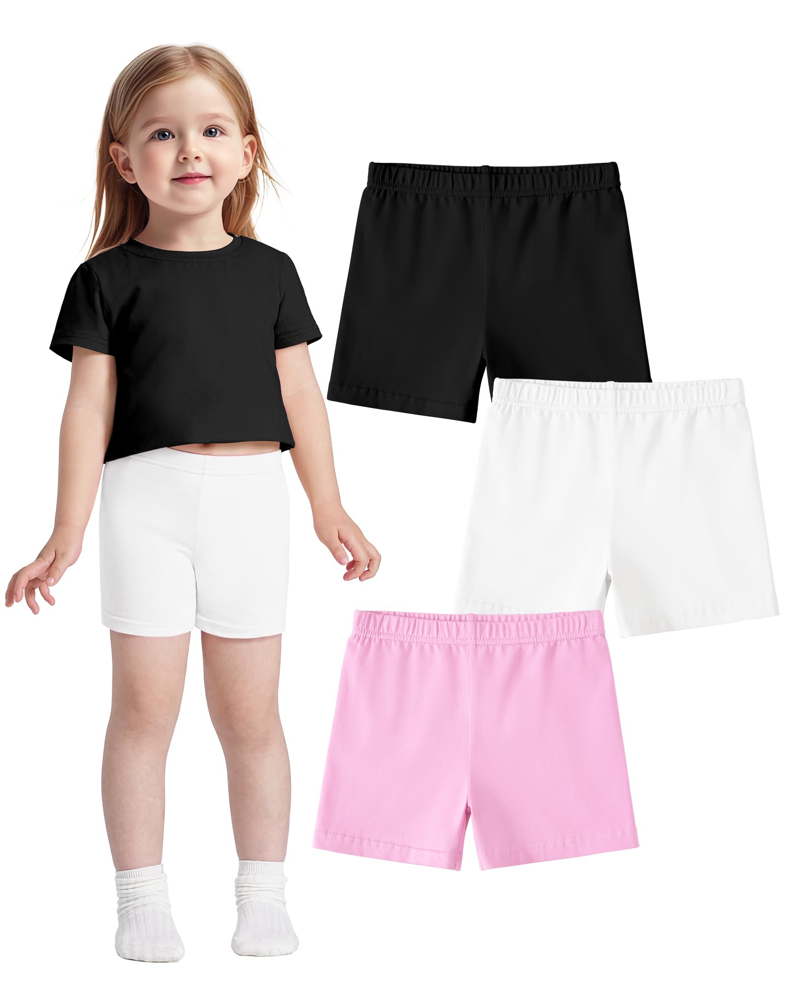 Photo 1 of ZUEMET 3 Pack Baby Girls Bike Shorts Toddler Girl Athletic Dance Short Soft Cotton Summer Clothes Size 2T Black+Pink+White
