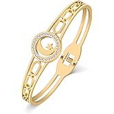 HUAGEO Stainless Steel 18K Gold Silver Plated Rhinestone Star Moon Bangle Hollow Out Cuff Bracelets Gifts For Women Charms Jewelry