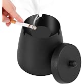 Hargtar Outdoor Ashtrays for Patio with Lid, Ash Trays with Covers, Ashtray Odorless, Ash Tray Sets for Cigarettes, Outside Covered Stainless Steel Iron Windproof Tabletop