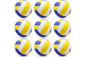 Ukontagood 9 Pack Official Size 5 Volleyballs, Indoor Outdoor Volleyball Waterproof Soft Pool Beach Volleyball Ball of Composite Leather Inflatable with Pump for Adults Teen