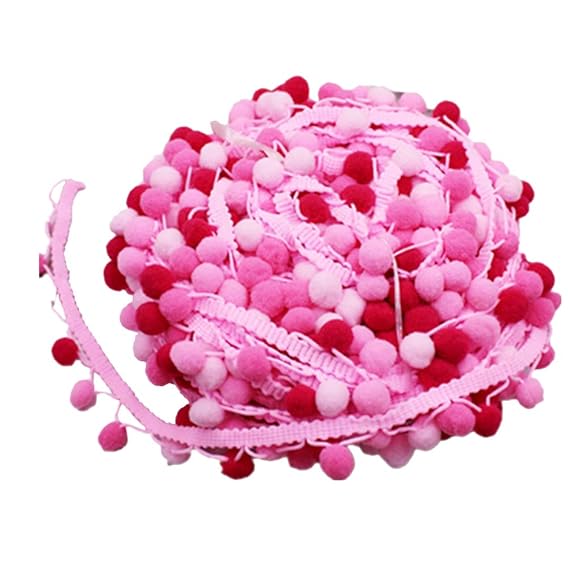 Healifty Pomponborte Pomponband Bommelborte Pom Pom Trim Ball Fringe Pompons Band für Nähen Basteln Kleidung 4,5 m (Rosa)