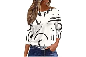 BXJX Womens 3/4 Length Sleeve Graphic Shirts Plus Size Crewneck Blouse Tops Dressy Casual Shirts Fall Fashion Clothes