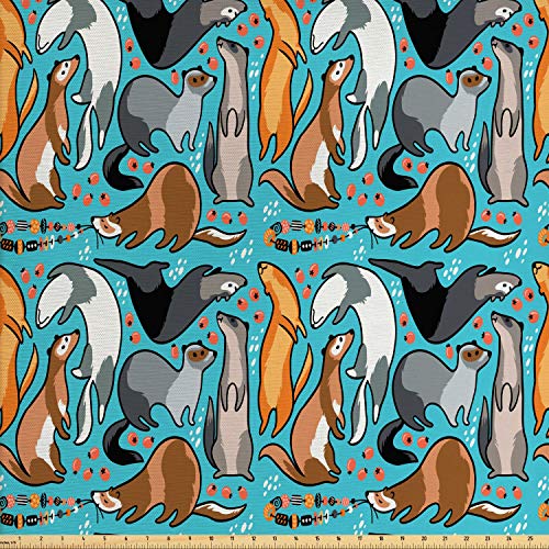 Lunarable Ferret Fabric by The Yard for Upholstery and Home Accents, Multicolor