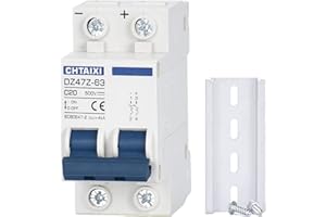 CHTAIXI DC Miniature Circuit Breaker, 2 Pole 500V 20 Amp Isolator for Solar PV System, Thermal Magnetic Trip, DIN Rail Mount, Chtaixi DC Disconnect Switch C20