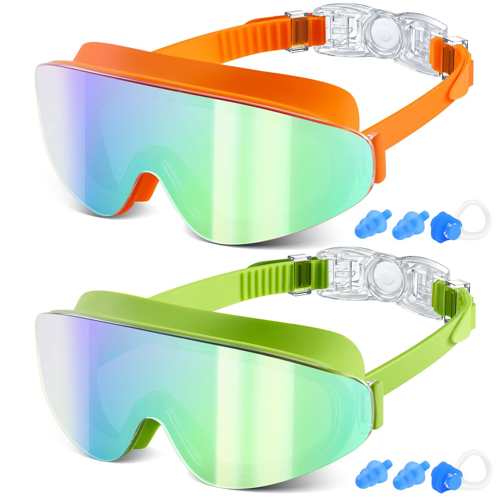 EasYoung Kids Swim Goggles for Age 6-12, 2-Pack Frameless Kids Goggles for Swimming, Anti-Fog, Waterproof, Boys & Girls