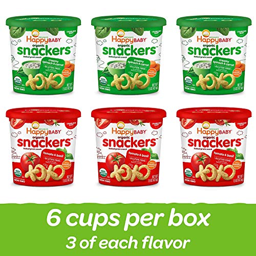 Happy Baby Organics Snackers Baked Grain Snack, 2 Flavor Veggie Variety Pack, 1.5 Ounce (Pack of 6)