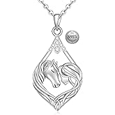 Fenthring Horse Necklace for Women Sterling Silver Heart Pendant for Charm Mothers Day Christmas Lover Gifts