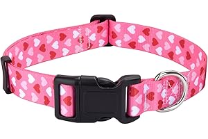 Mihqy Valentine's Day Dog Collar - Adjustable Heart Dog Collar - Love Theme - Perfect for Small Medium Large Dogs(Pink Heart,