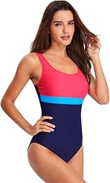 Womens One Piece Swimsuit Tummy Control Striped Sports Scoopback view 2