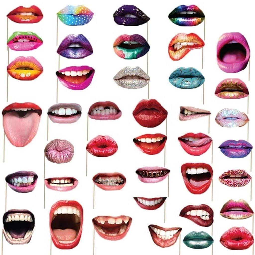 FPEAOB 40 Piece Party Photo Booth Props DIY Photo Props Set Multicoloured Cardboard Carnival Wedding Birthday Christmas Hen Party