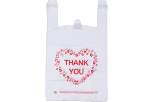 LazyMe Thank You T Shirt Bags Plastic Grocery Bags White Sturdy Handled Merchandise Bags,Standard Supermarket Size, 12 x 20 inch (100 pcs)