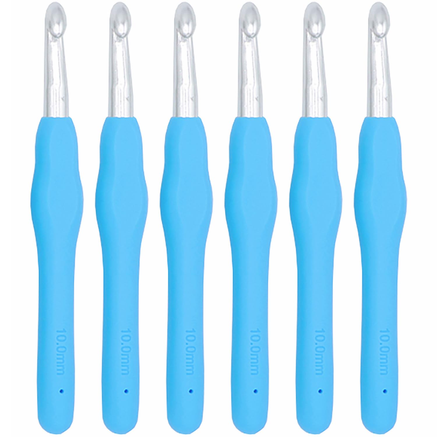 6Pcs 10mm Aluminum Soft Grip Rubber Ergonomic Handle Crochet Hook Knitting Needles US Size N/P (Size 15) for DIY Yarn Craft,Nice Gift for Women Adults Kids Children Beginners (Blue)