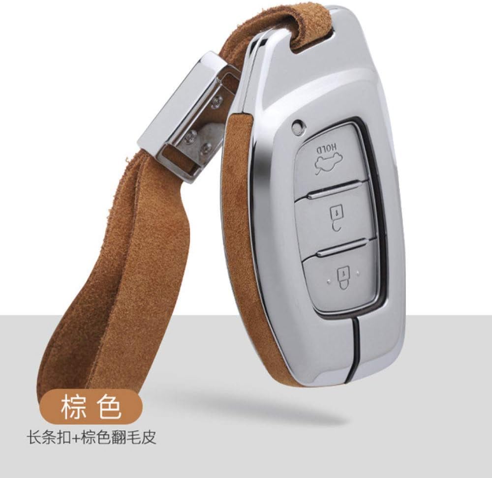 NZGMA Car Key Cover Flip fur Leather shell Car Key Case Keyring For Hyundai Creta I10 I20 Tucson Elantra Santa Fe 2016 2017 2018 Car Accessories,B,brown keychain 2