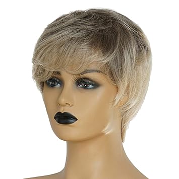 Homyl Fashion Short Curly Straight Wigs Real Human Hair Pixie Cut