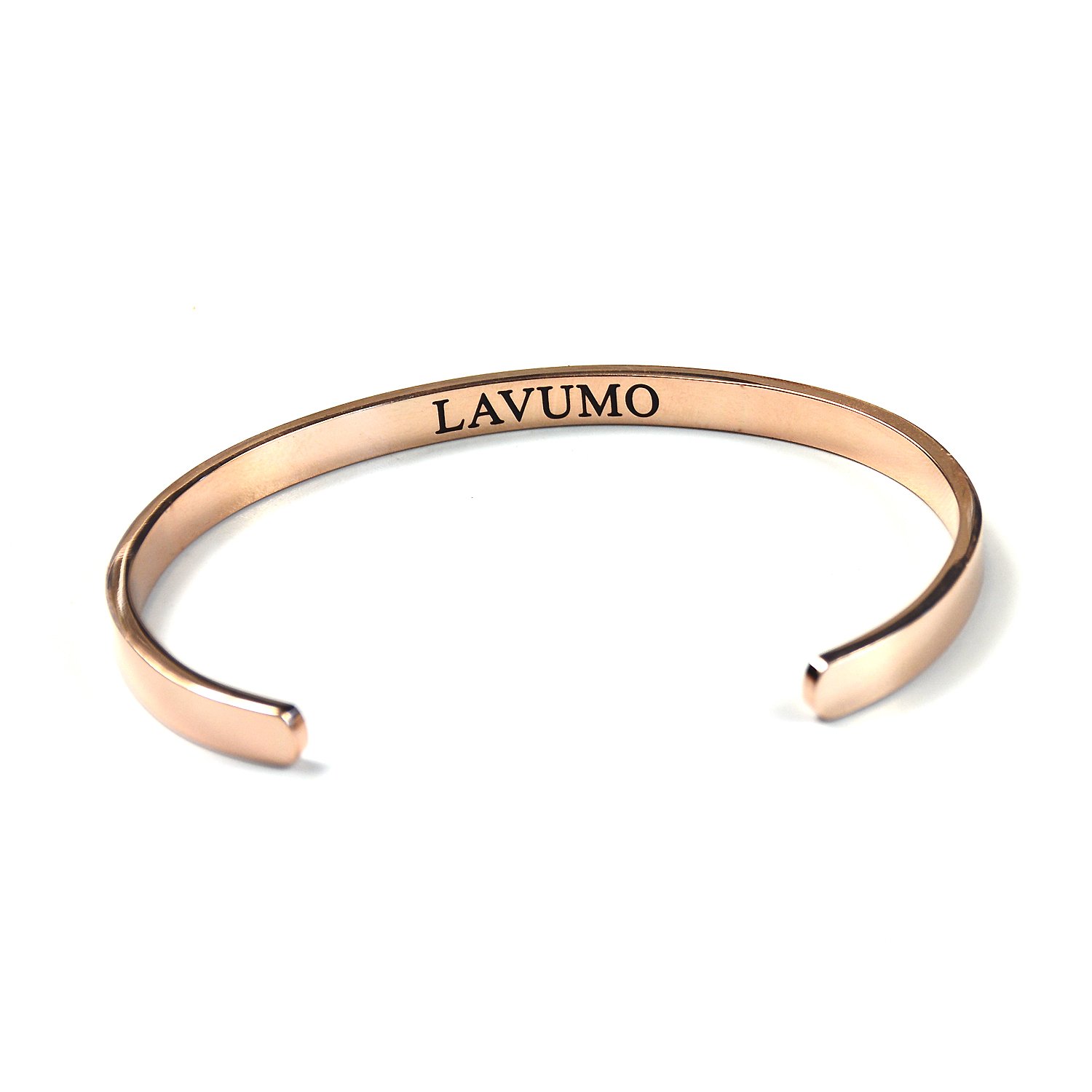 LAVUMO Cuff Message Women Bangle Bracelet Stainless Steel Rose Gold Engraved Inspirational Jewelry