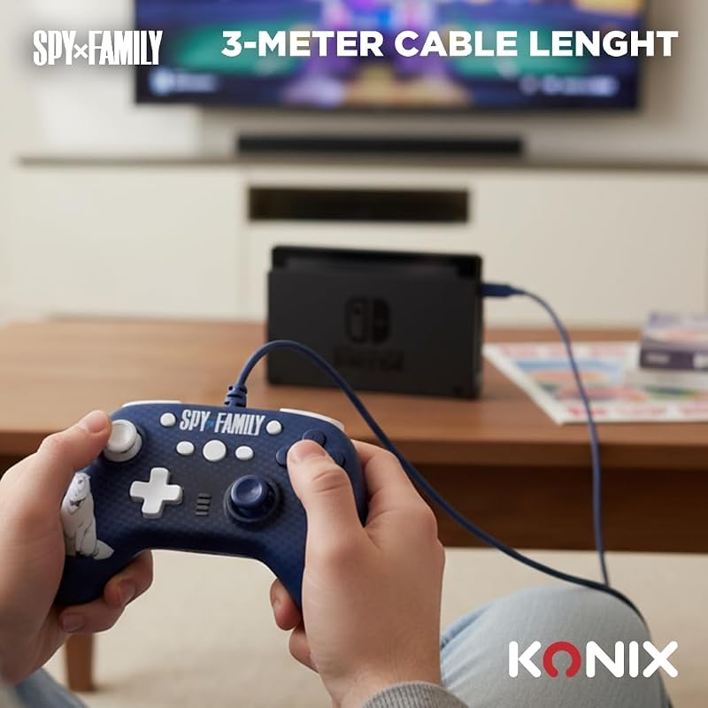 Spy x Family Manette filaire pour Nintendo Switch, Switch 2 et PC - Fonction vibration - Câble 3 m - Motif Anya et Bond Forger - Bleu