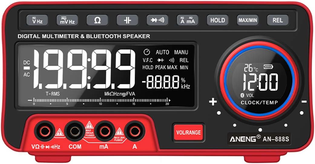 KKmoon AN888S BT Audio Multimeter Multifunction Digital Display Voltage Current Meter 19999 Counts High Precision Automatic Range Desktop Universal Meter with Test Leads and Batteries