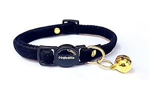 Cognatio Safety Quick Release Cat Collars,Double Velvet with Bell Available in a Range Colors,Perfect for Your Kitty, Adjustable 20-30 cm (20-30cm, Black)