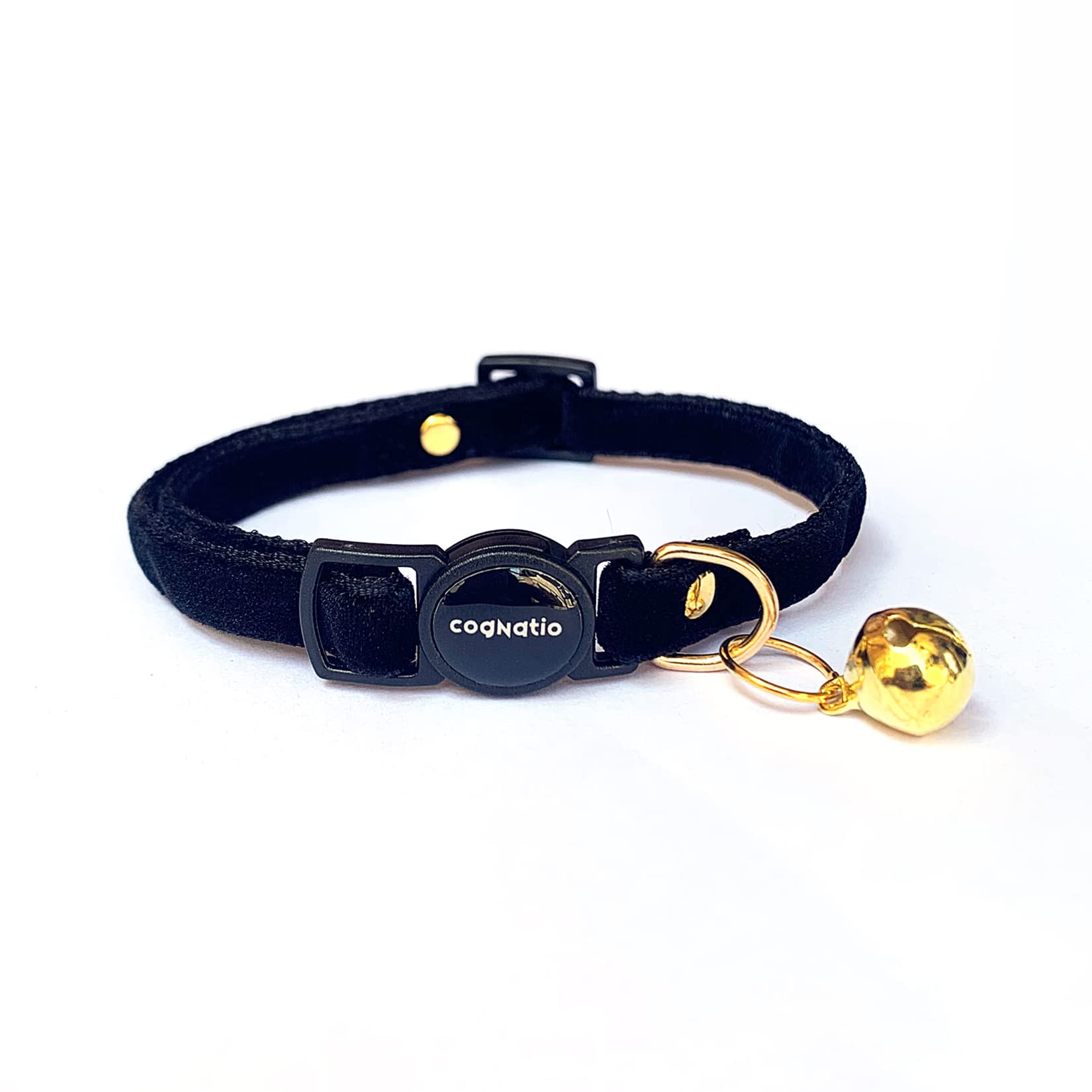Cognatio Safety Quick Release Cat Collars,Double velvet with bell available in a range colours from velvet ribon,Purfect for your kitty (20-30 cm, Black)