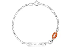 UNICORNJ 925 Italy Sterling Silver Child or Baby Name Bracelet Girls Boys, Personalized Engraved Kids ID Bracelets, 6.5" Figaro Chain, Enamel Charm Newborn Infant Toddler Kid Jewelry