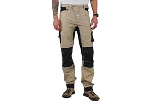 CALECARPEN Men's Construction Work Utility Pants Cordura Double Knee Reinforcement Relaxed Fit Stretch Flex Cargo Carpenter