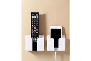 2Pcs Wall-Mounted Phone Holder with Adhesive, Self-Adhesive Phone Stand for Shower, Charging, Remote Control Storage, White