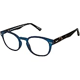 Scojo New York Courier Blue Light Reading Glasses, Handmade Scratch Resistant Readers for Women and Men, Harbor Blue