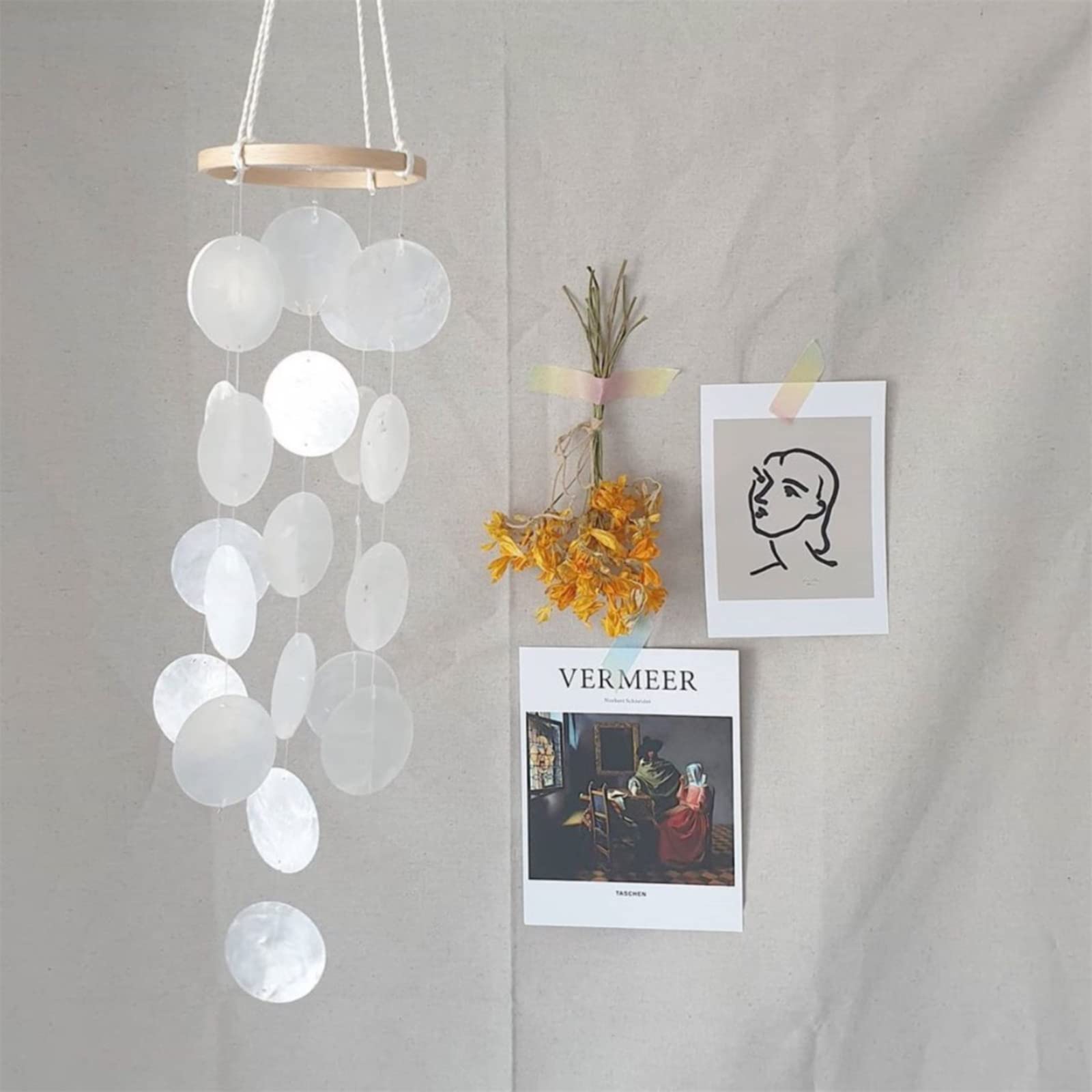 ZOYIEP Wind Chime, Boho Decorative Shell Dream Catcher Garlands, 43 cm Length, White Wind Chime Pendant, Retro Capiz Shells, Wind Chimes (White)