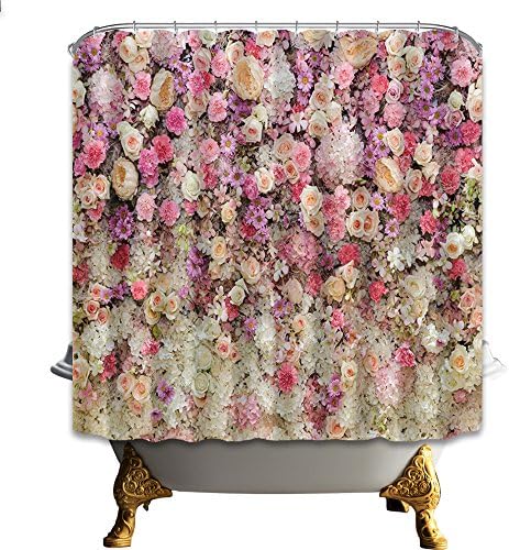 HNMQ 72 X 72 Inches Fabric Shower Curtain Set, Waterproof Bathroom Curtain Set,Rose Vine Pattern, Mildew Resistant Shower Curtains,Equipped with Hooks